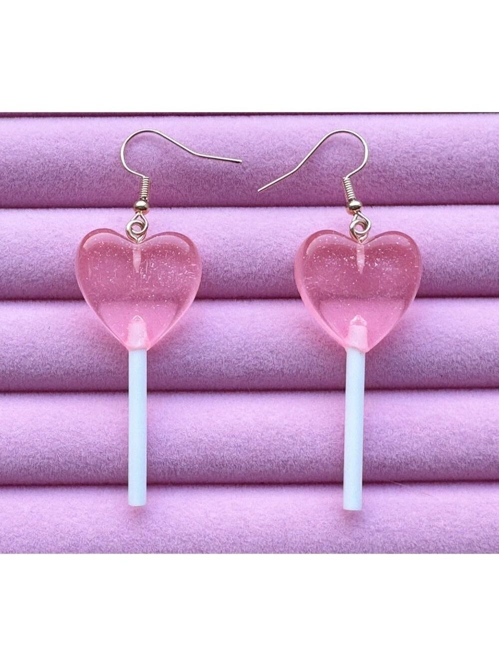 Valentine's Lollipop Heart Shaped Earrings Light Wearing